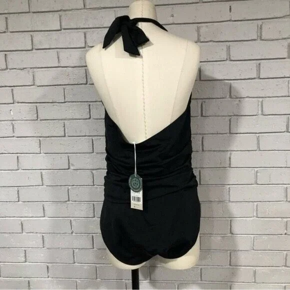 Boden Women Black Halter Ruched Tummy Friendly One Piece Swimsuit | Size 8 - Picture 14 of 15